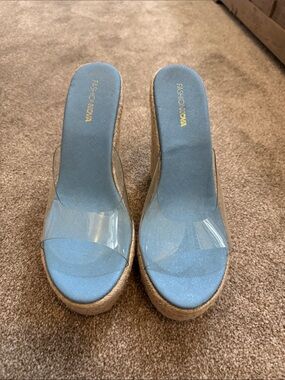 Fashion Nova Light Blue Clear Strap Platform Wedges
